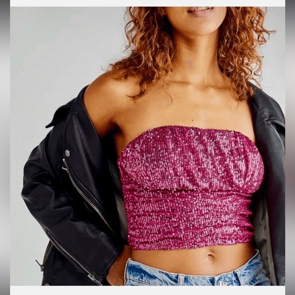 NWT Free People Sequin Tube Top Pink size M